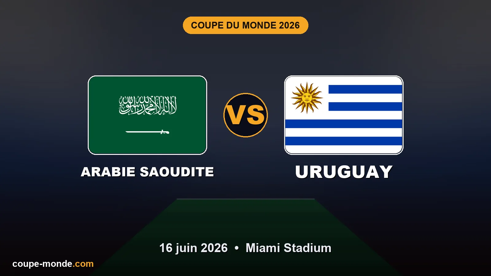 Pronostic Arabie Saoudite - Uruguay, Coupe du Monde 2026 : drapeaux, date et affiche du match