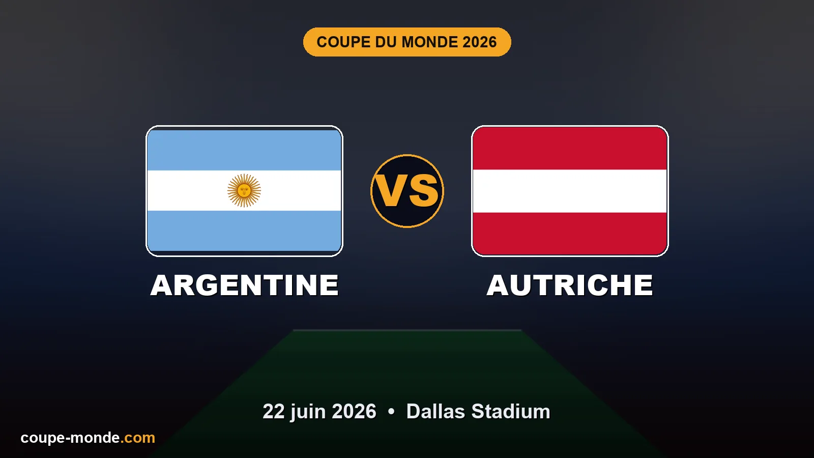 Pronostic Argentine - Autriche, Coupe du Monde 2026 : drapeaux, date et affiche du match