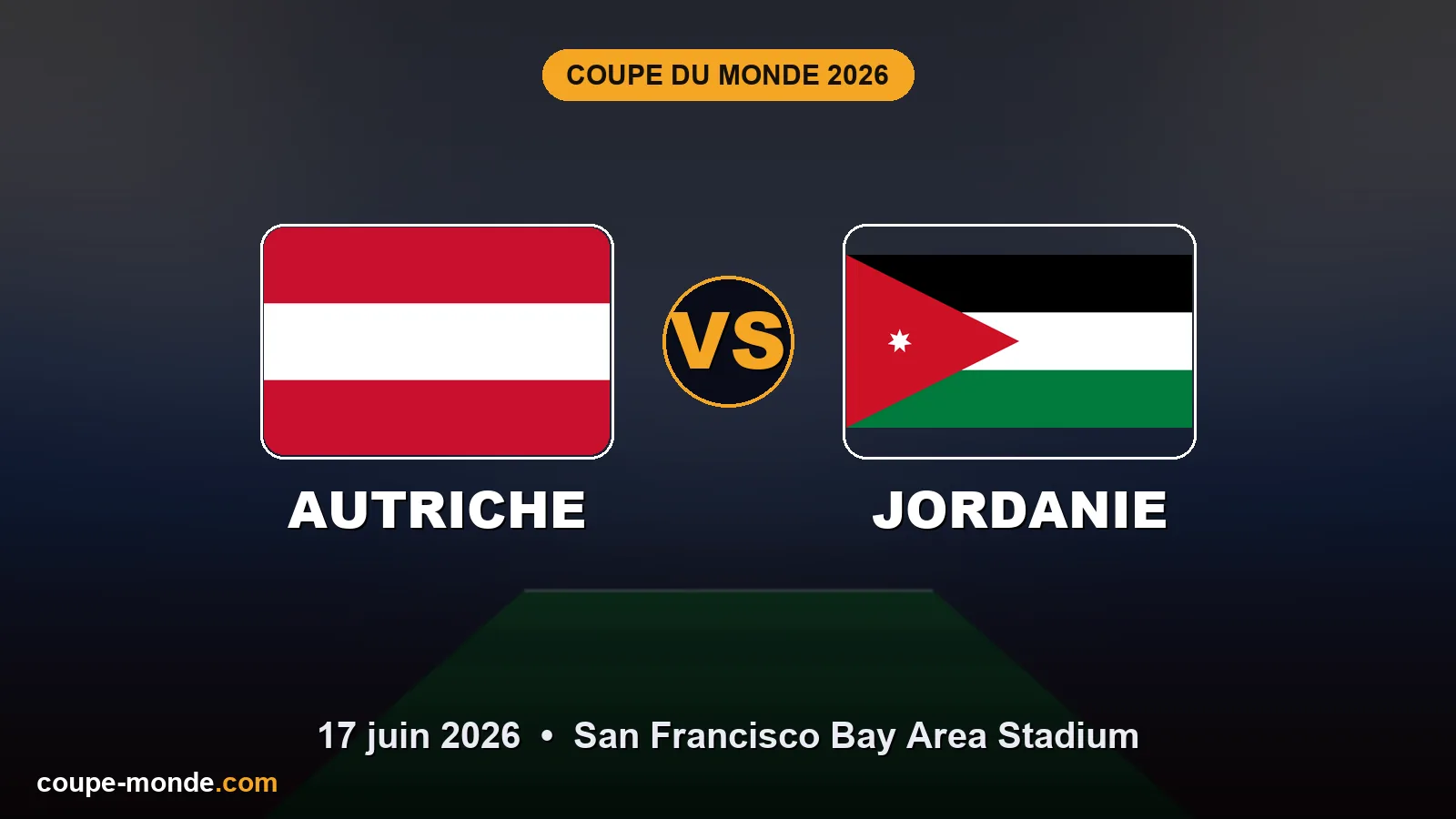 Pronostic Autriche - Jordanie, Coupe du Monde 2026 : drapeaux, date et affiche du match