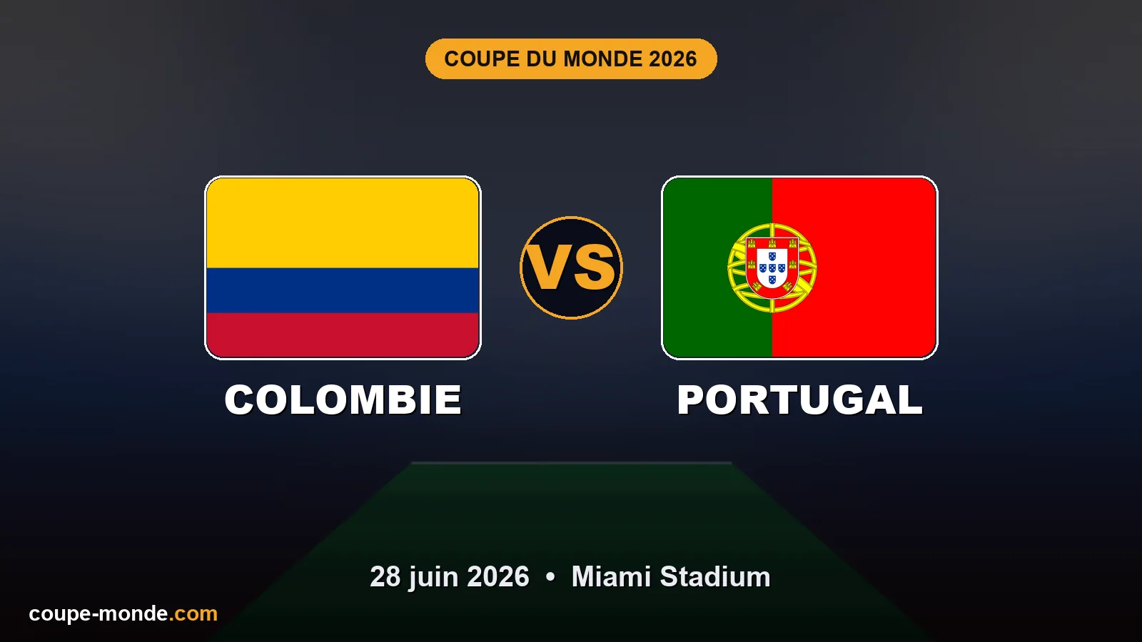 Pronostic Colombie - Portugal, Coupe du Monde 2026 : drapeaux, date et affiche du match