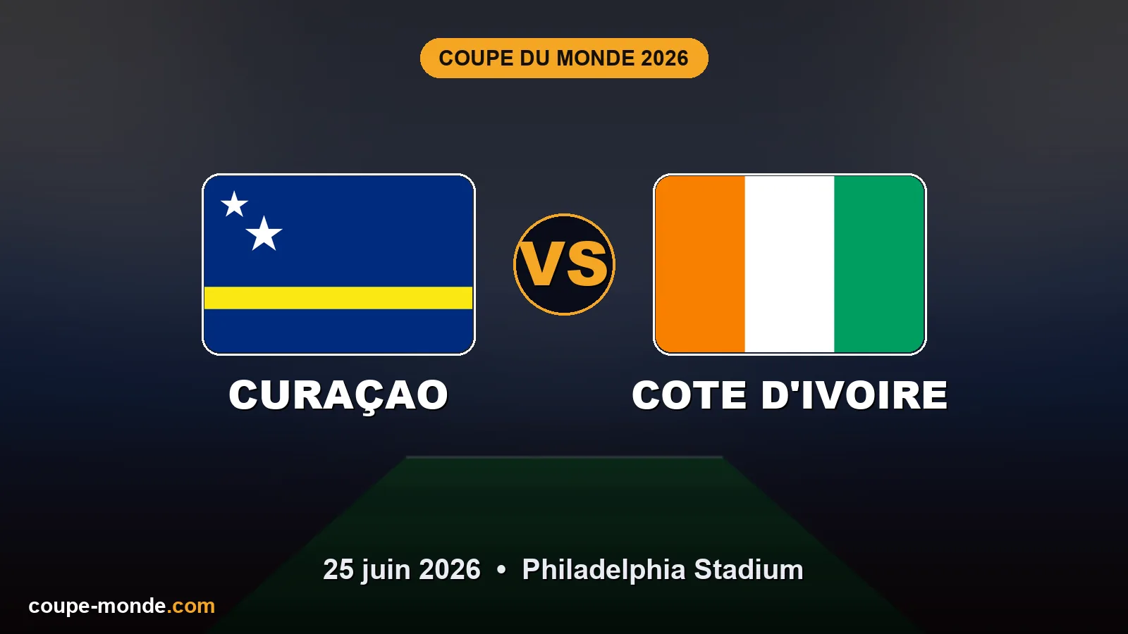 Pronostic Curaçao - Cote d'Ivoire, Coupe du Monde 2026 : drapeaux, date et affiche du match