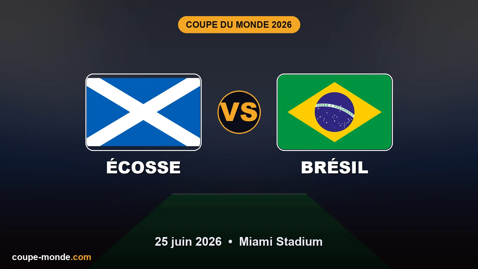 Pronostic Écosse - Brésil, Coupe du Monde 2026 : drapeaux, date et affiche du match