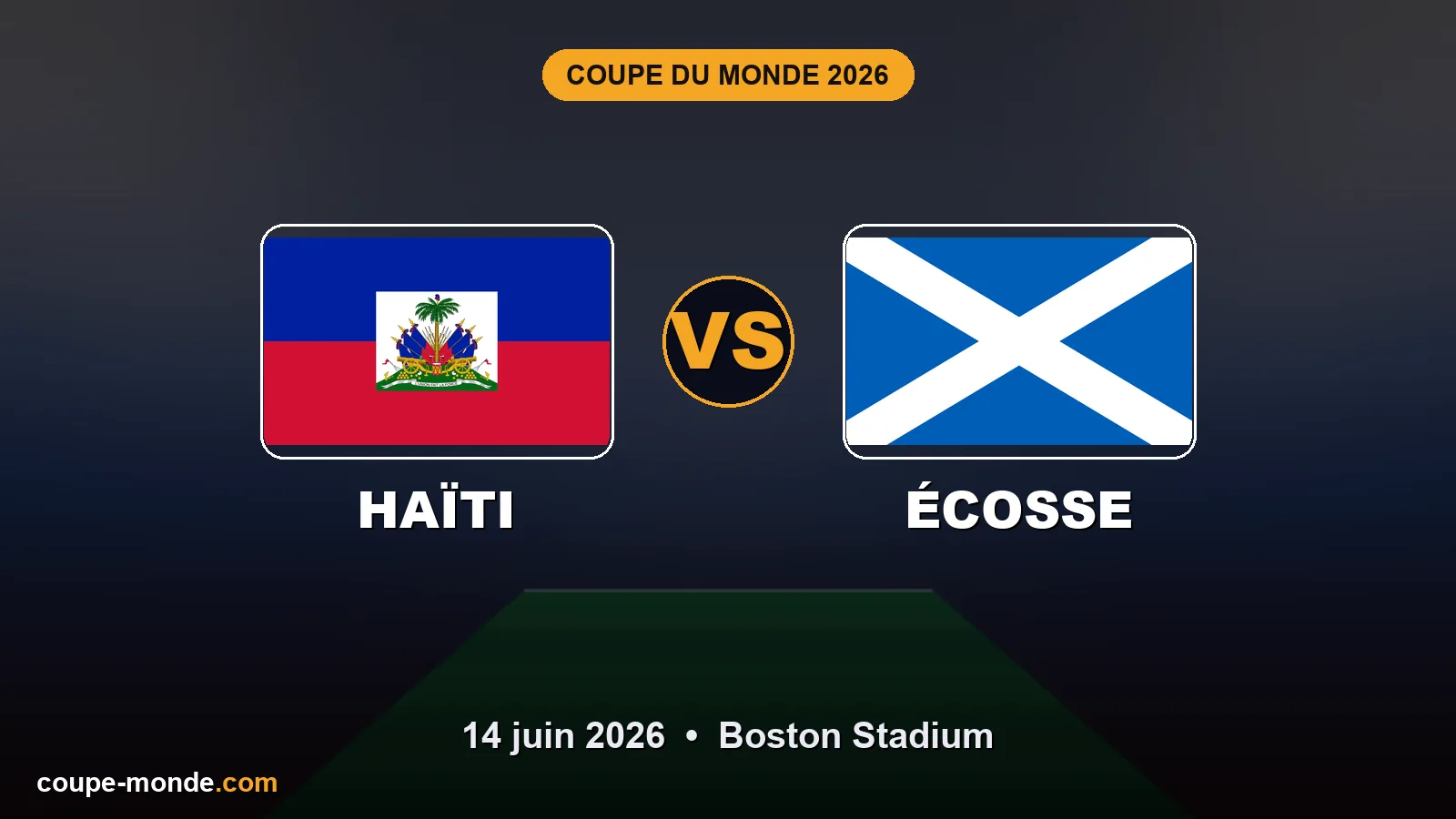 Pronostic Haïti - Écosse, Coupe du Monde 2026 : drapeaux, date et affiche du match