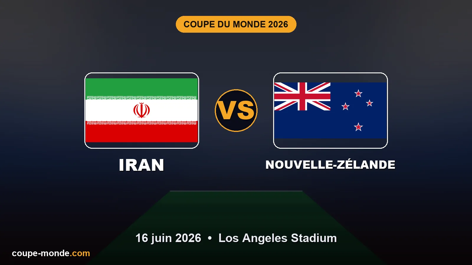 Pronostic Iran - Nouvelle-Zélande, Coupe du Monde 2026 : drapeaux, date et affiche du match
