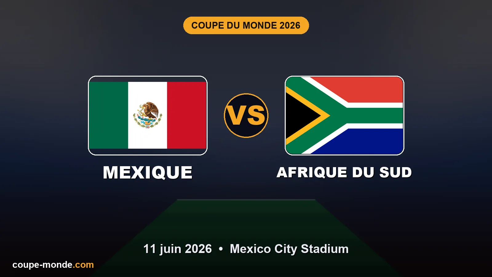 Pronostic Mexique - Afrique du Sud, Coupe du Monde 2026 : drapeaux, date et affiche du match