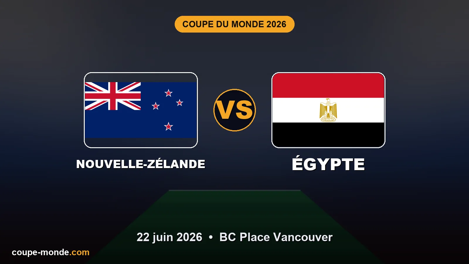 Pronostic Nouvelle-Zélande - Égypte, Coupe du Monde 2026 : drapeaux, date et affiche du match