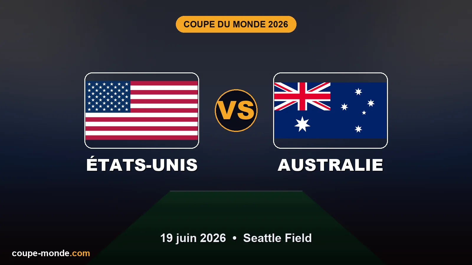 Pronostic États-Unis - Australie, Coupe du Monde 2026 : drapeaux, date et affiche du match